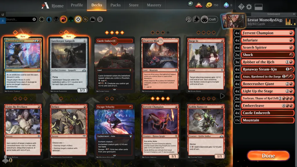 The Mono Red Aggro deck list.
